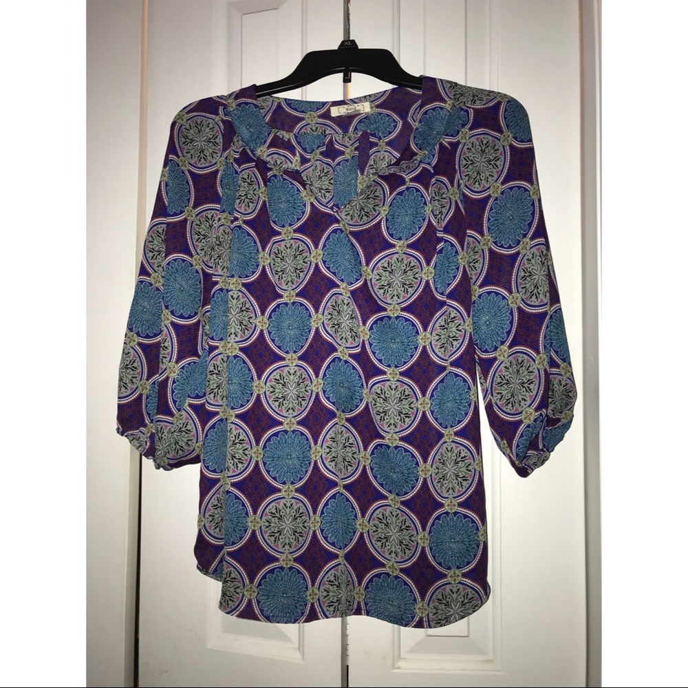 Ezra blue and purple flowy blouse Medium